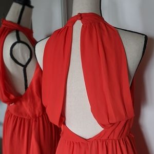Long red naked back dress size 2